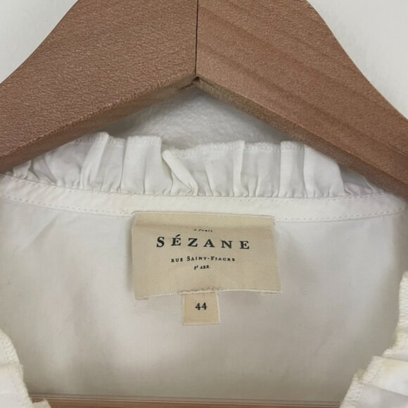 Sezane Chemise Waves Button Down Rick Rack Blouse Ecru Size 44 (US 12) - Picture 3 of 6